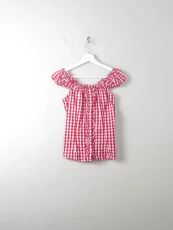 Vintage Red & White Check Top S
