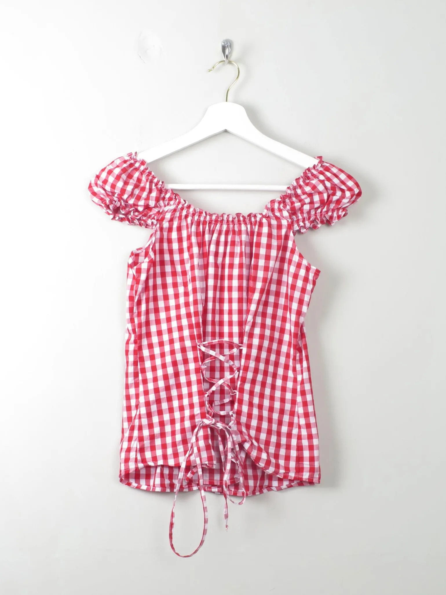 Vintage Red & White Check Top S
