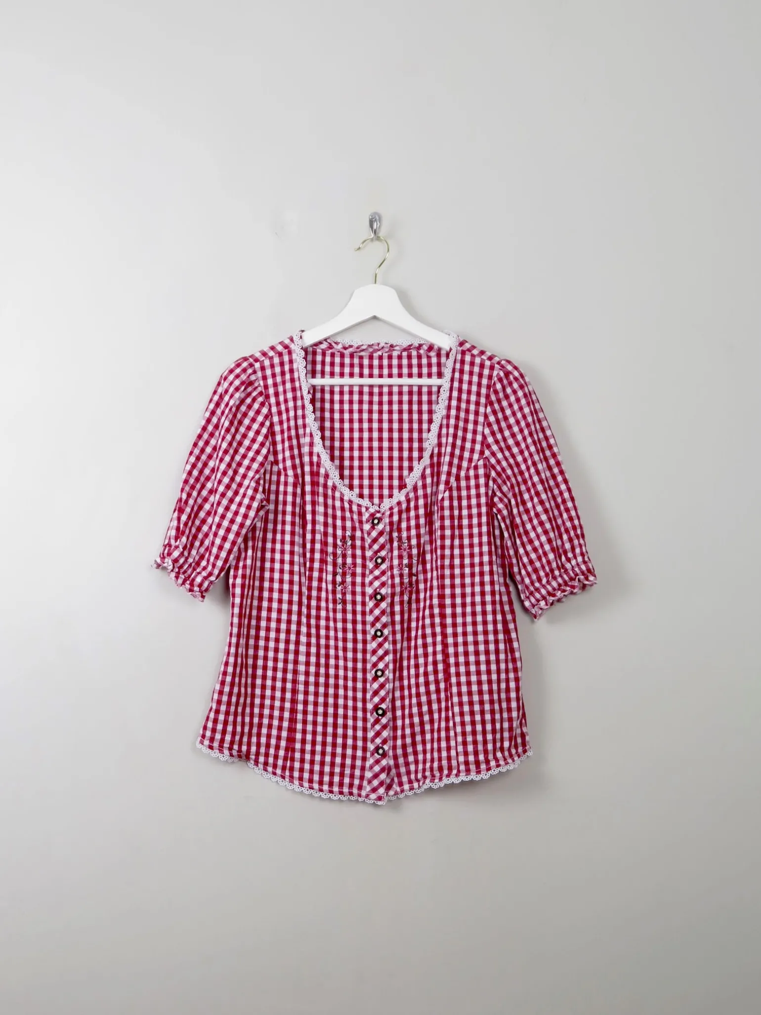 Vintage Red Gingham Blouse L