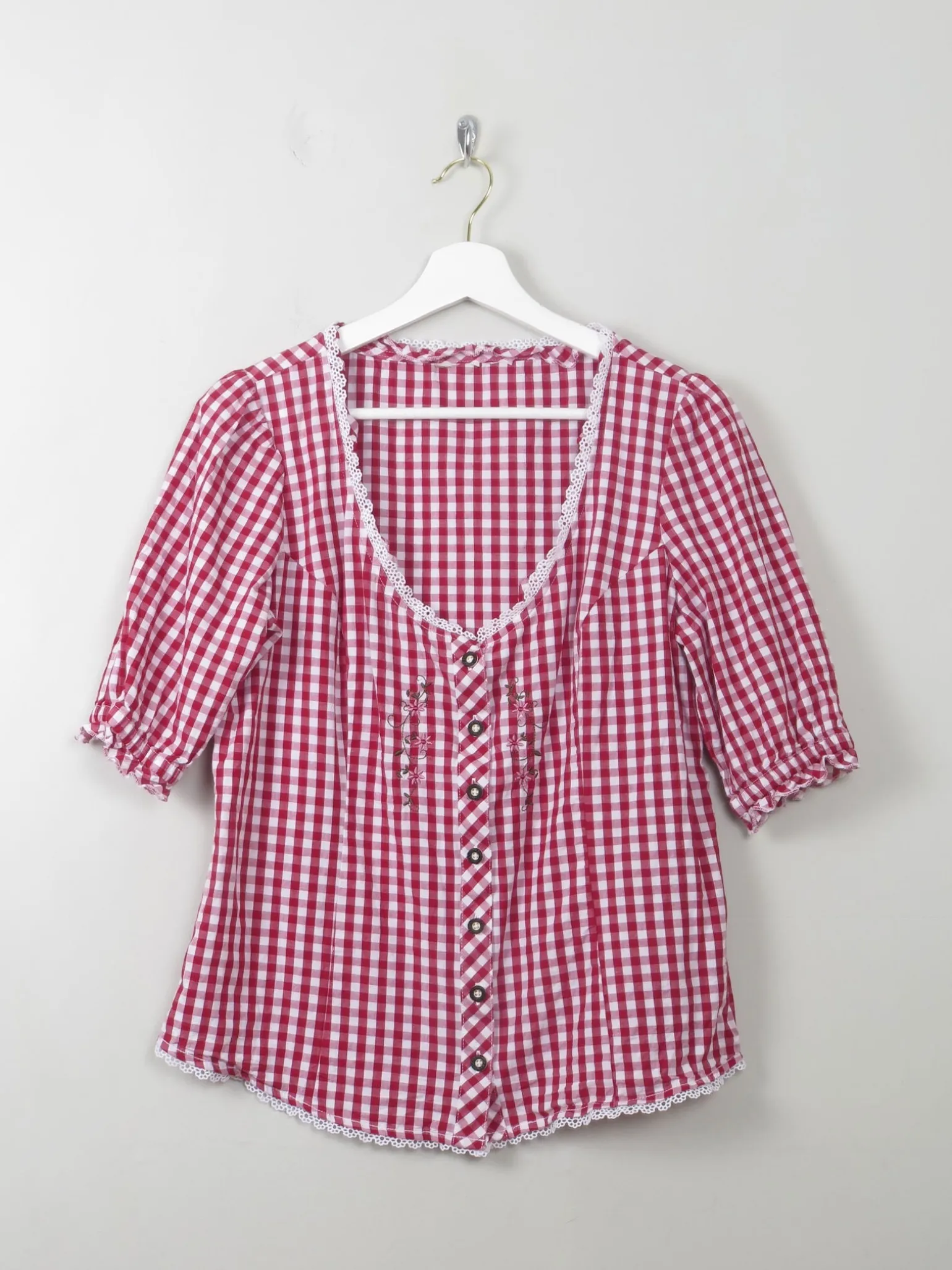 Vintage Red Gingham Blouse L