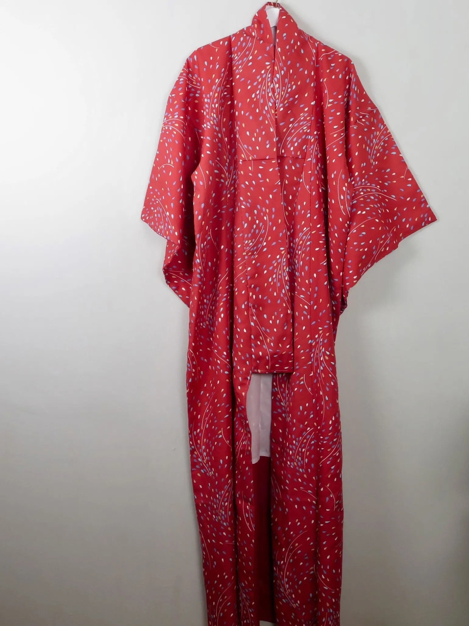 Vintage Red Printed Kimono S-M