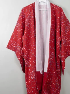 Vintage Red Printed Kimono S-M
