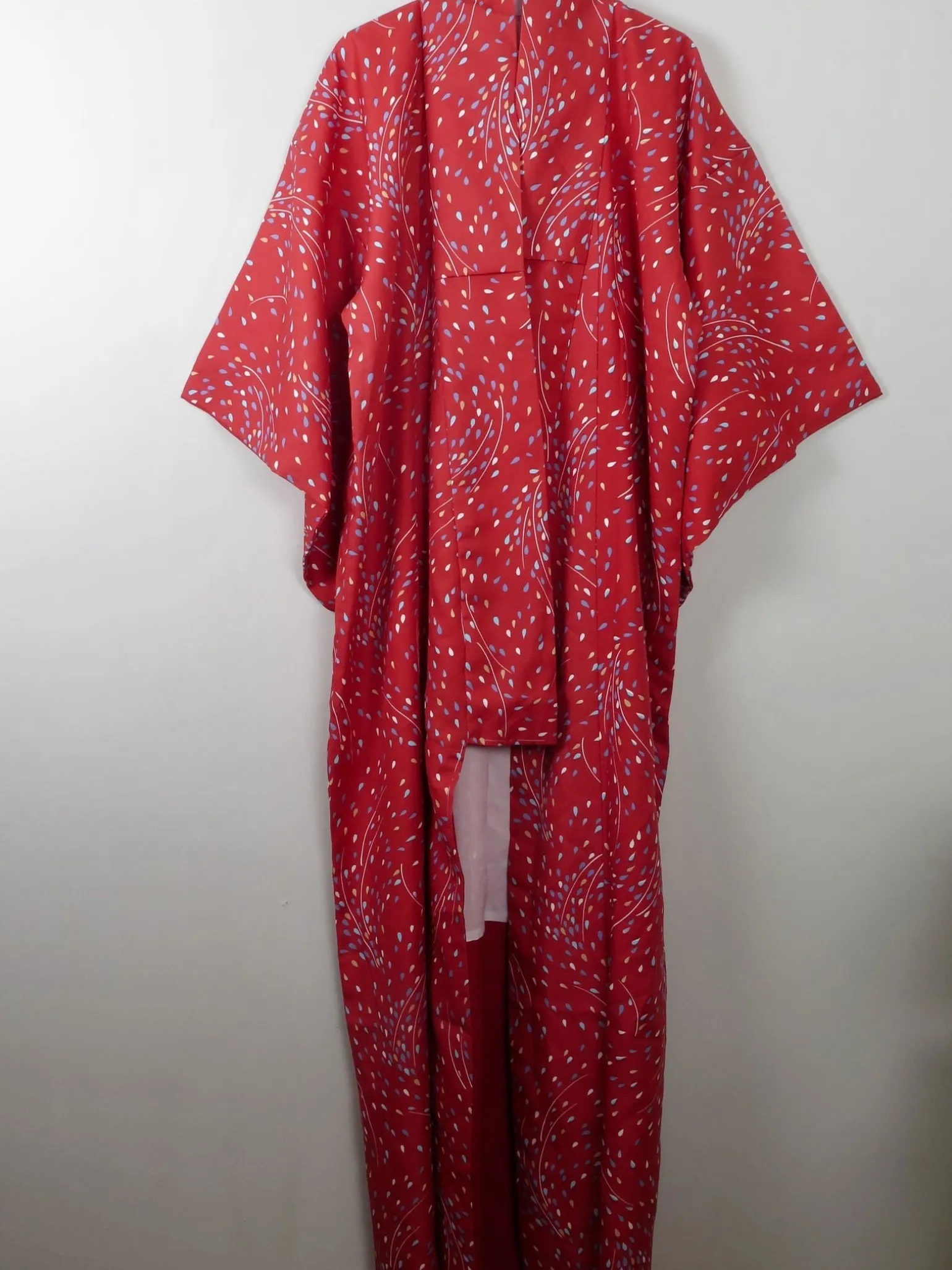 Vintage Red Printed Kimono S-M