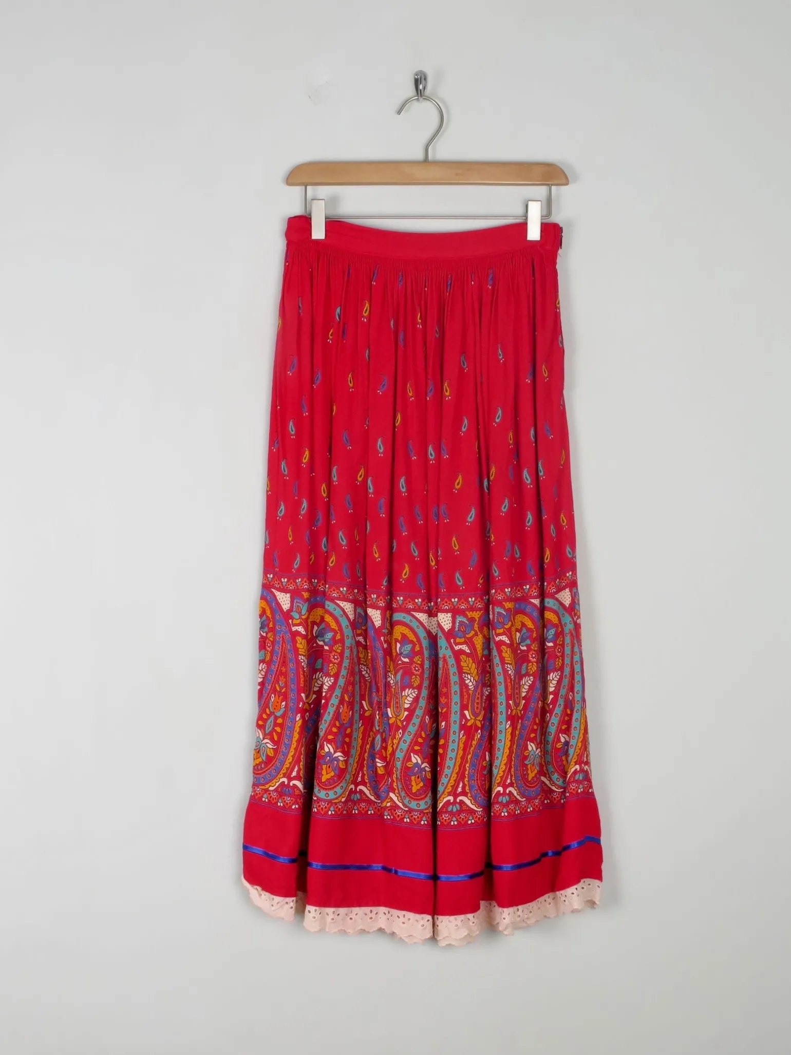 Vintage Red Printed Skirt 27" W
