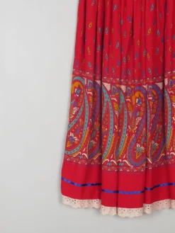 Vintage Red Printed Skirt 27" W