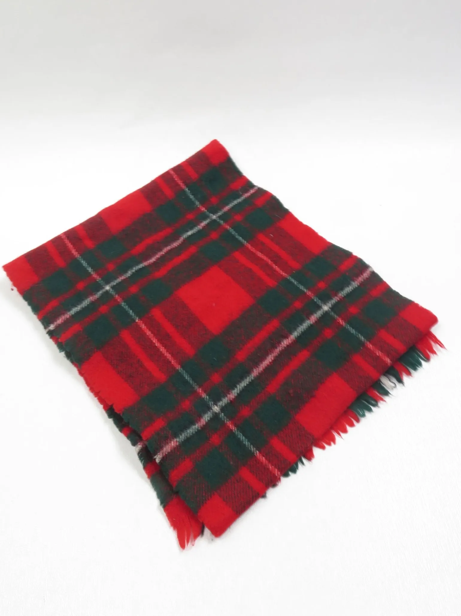 Vintage Red Tartan Wool Scarf
