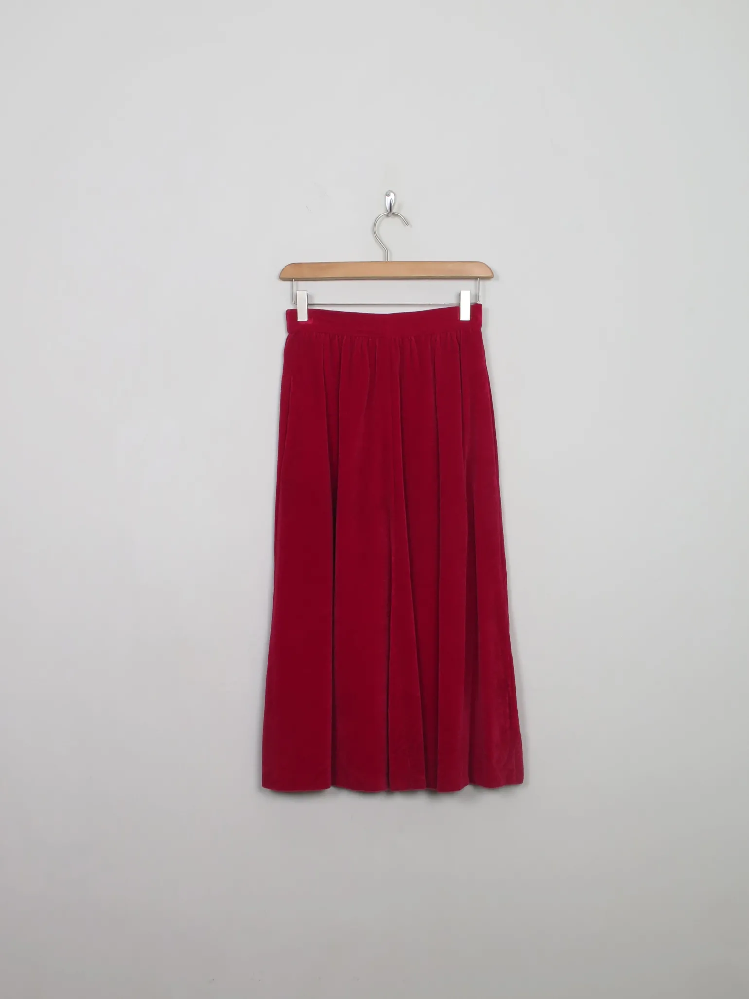 Vintage Red Velvet Skirt Midi XXS 24" w