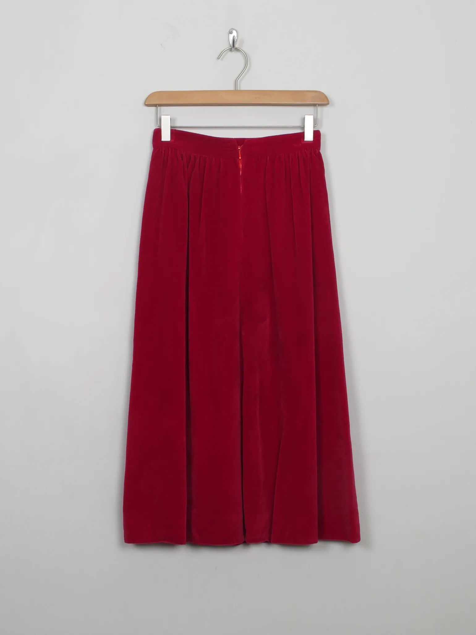 Vintage Red Velvet Skirt Midi XXS 24" w