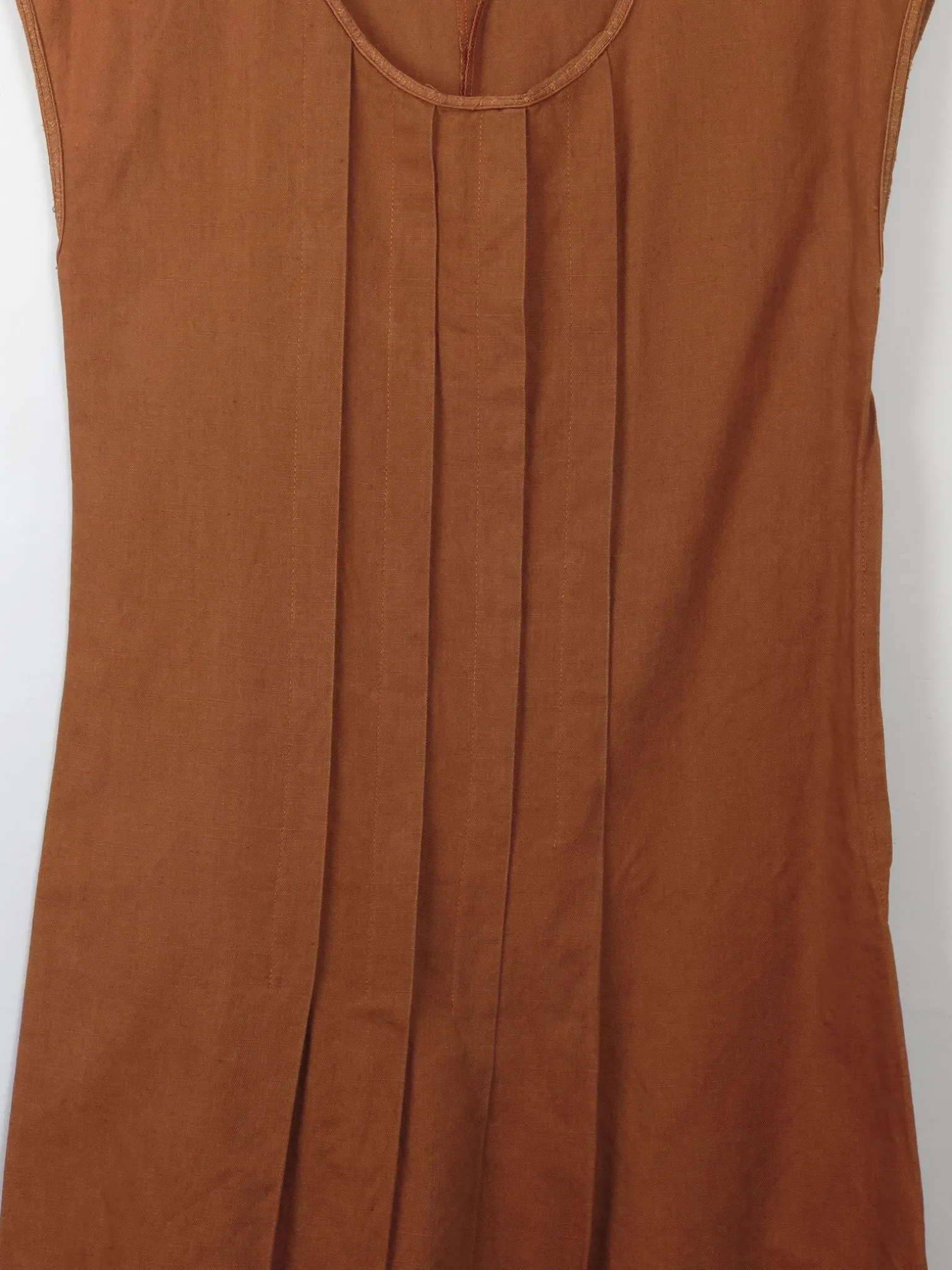 Vintage Rust Linen Pleated Dress S