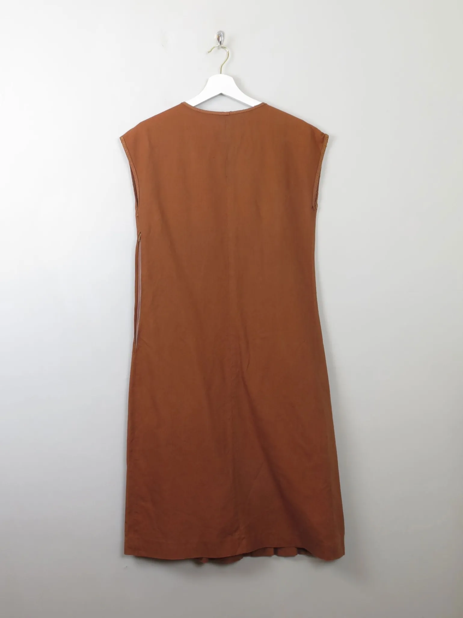 Vintage Rust Linen Pleated Dress S