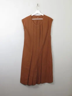 Vintage Rust Linen Pleated Dress S
