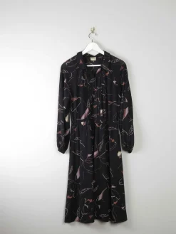 Vintage 1970s Black Patterned Dress 12/14