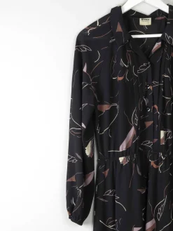 Vintage 1970s Black Patterned Dress 12/14