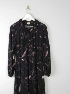 Vintage 1970s Black Patterned Dress 12/14