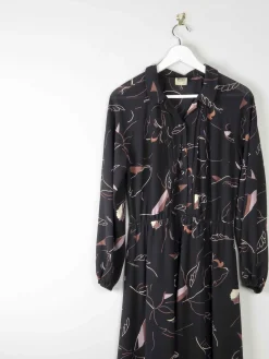 Vintage 1970s Black Patterned Dress 12/14
