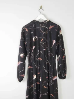 Vintage 1970s Black Patterned Dress 12/14
