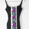 Vintage 1960s Black Swimsuit With Floral Design 10/12