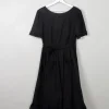Vintage 70s  Black Wrap-Over Dress With Broderie Anglaise Trim