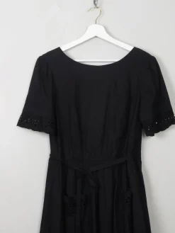 Vintage 70s Black Wrap-Over Dress With Broderie Anglaise Trim