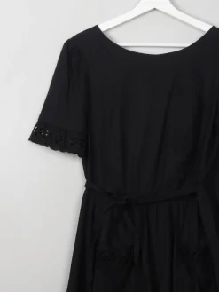 Vintage 70s Black Wrap-Over Dress With Broderie Anglaise Trim