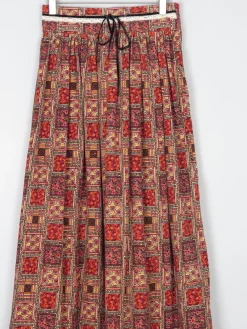 Vintage 1970s Maxi Folk Style Corduroy Red Skirt 26" XS