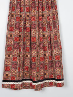 Vintage 1970s Maxi Folk Style Corduroy Red Skirt 26