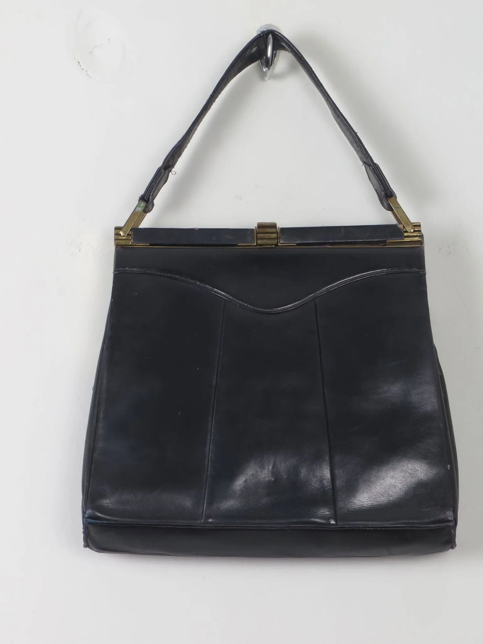 Vintage 1940s Navy Leather Handbag