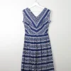 Vintage 1950s Navy Printed Dress S