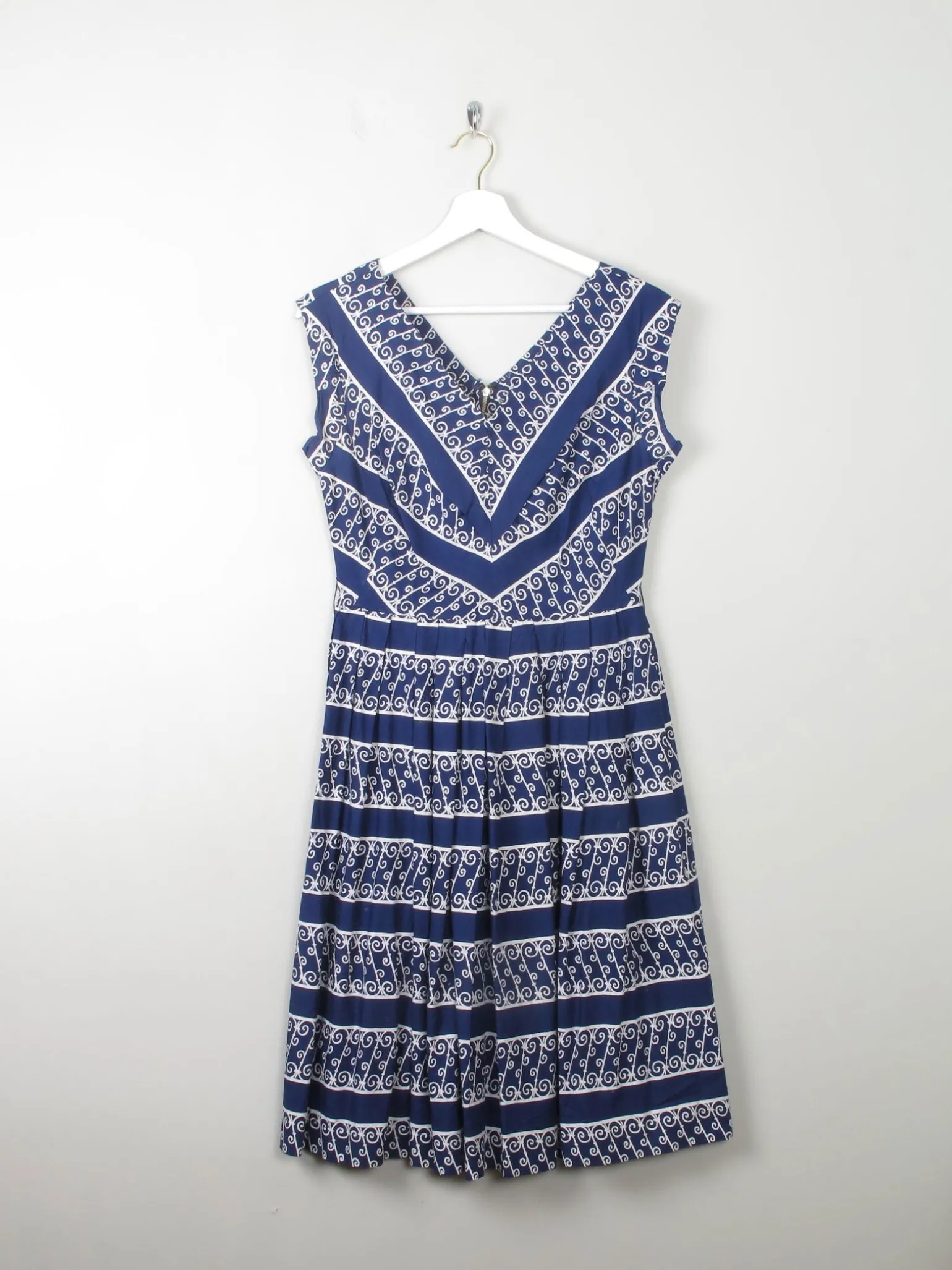 Vintage 1950s Navy Printed Dress S