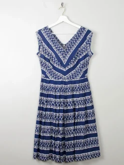 Vintage 1950s Navy Printed Dress S