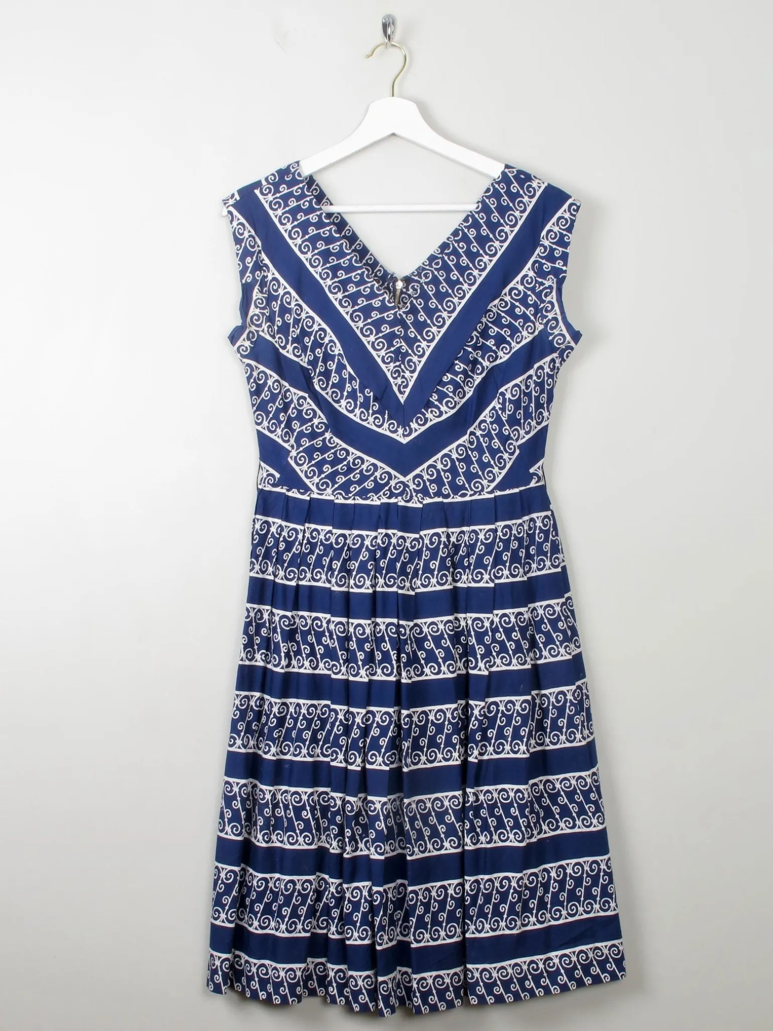 Vintage 1950s Navy Printed Dress S