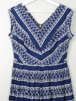 Vintage 1950s Navy Printed Dress S