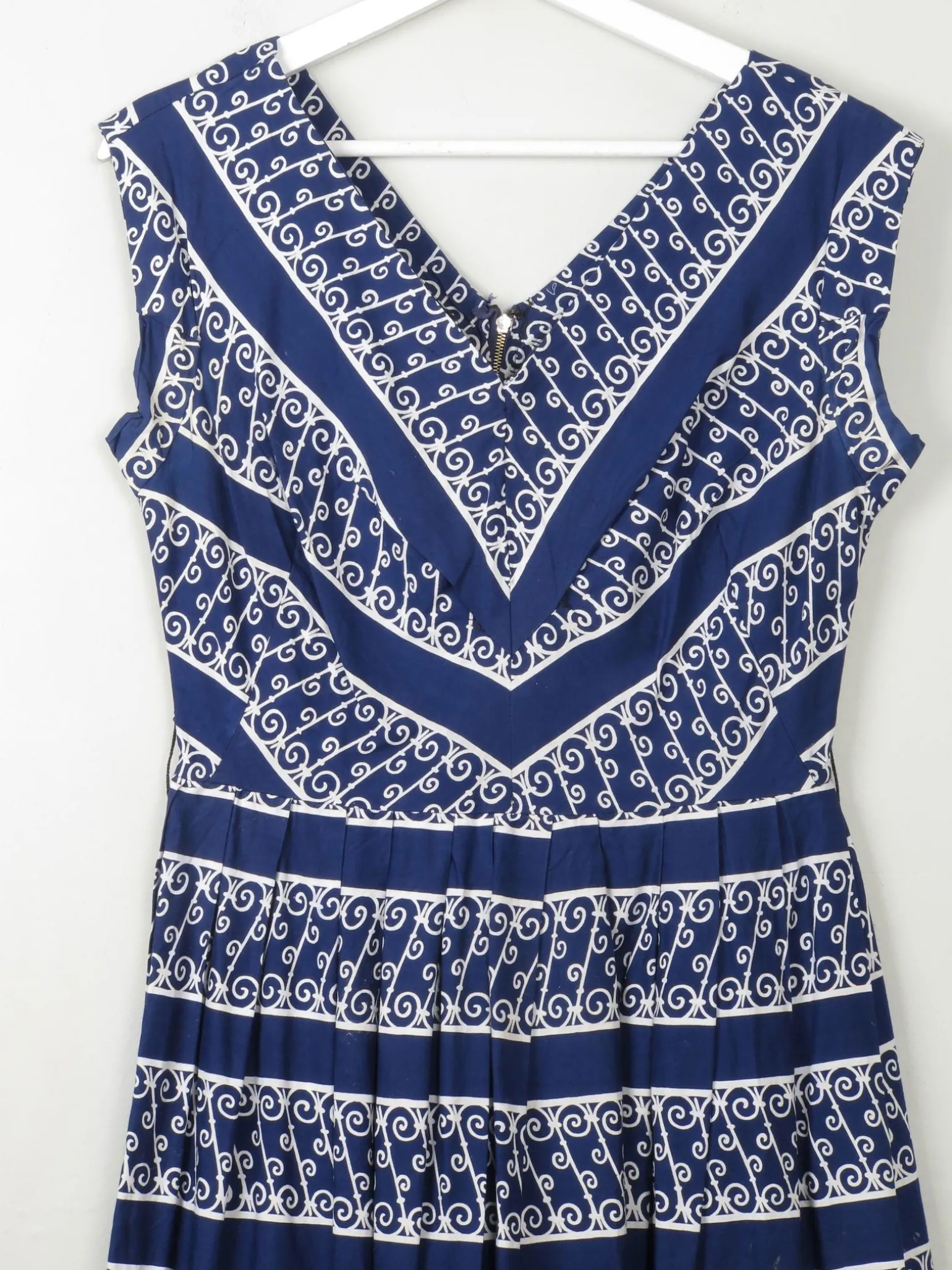 Vintage 1950s Navy Printed Dress S