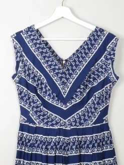 Vintage 1950s Navy Printed Dress S