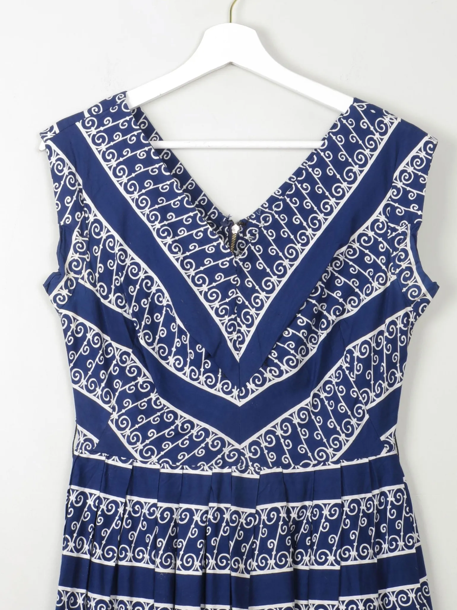 Vintage 1950s Navy Printed Dress S