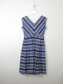 Vintage 1950s Navy Printed Dress S