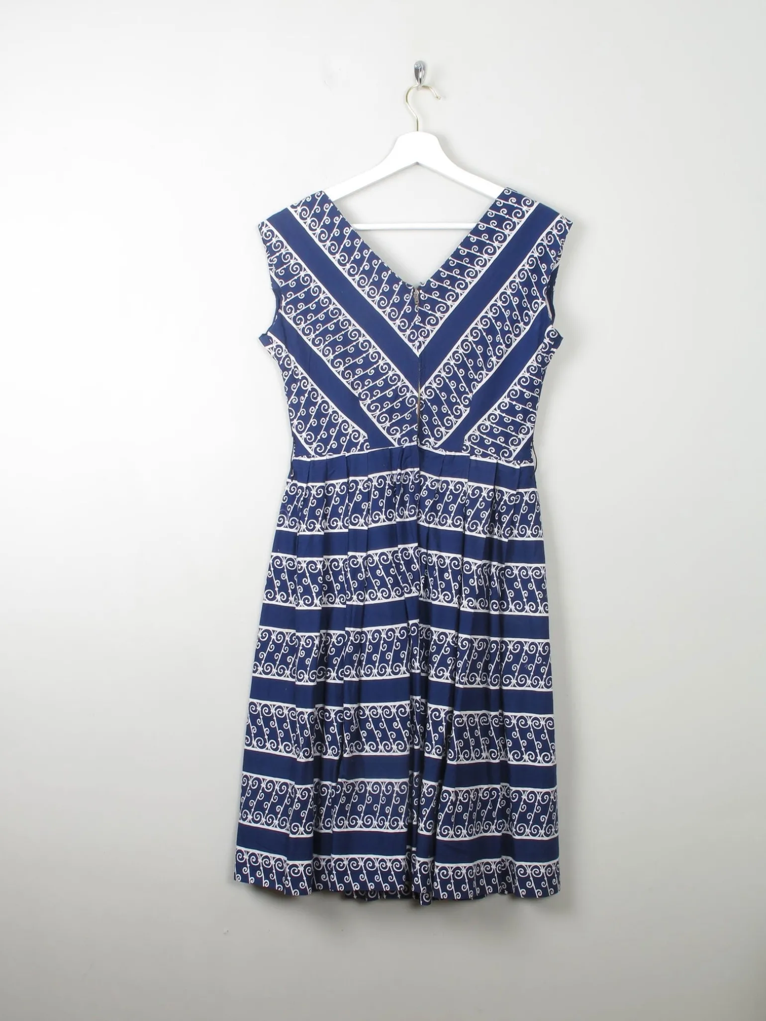 Vintage 1950s Navy Printed Dress S