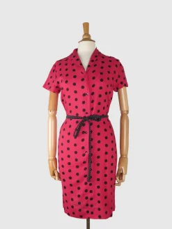 Vintage 1950s Pink Polka Dot Dress S