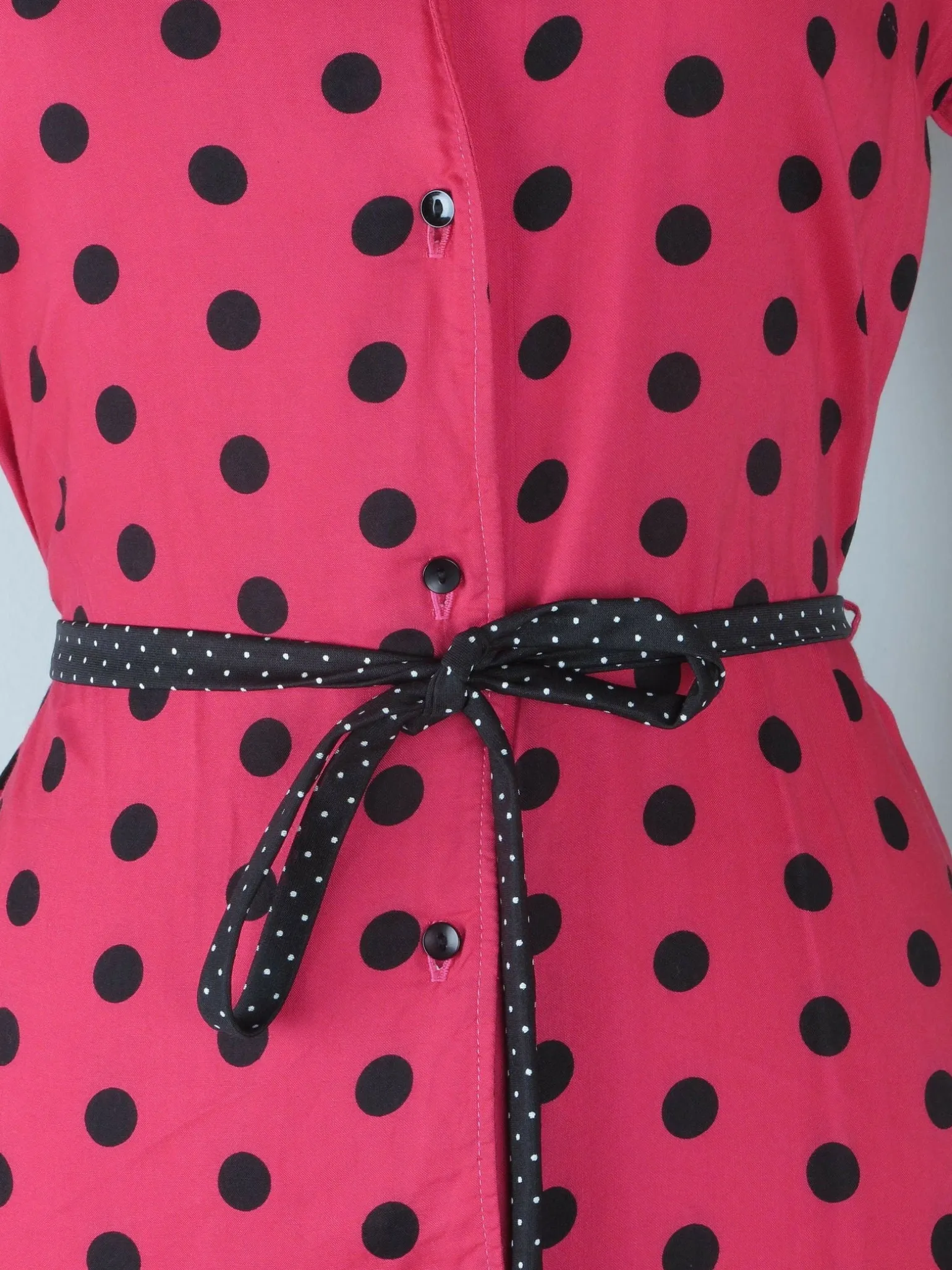 Vintage 1950s Pink Polka Dot Dress S
