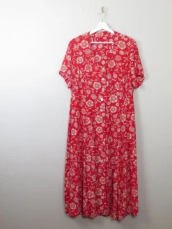 Vintage 90s Red Printed Tea Dress L/XL