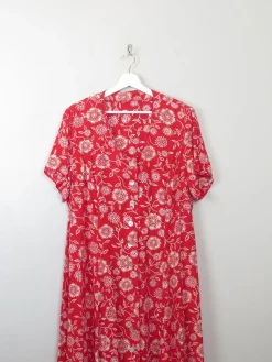 Vintage 90s Red Printed Tea Dress L/XL