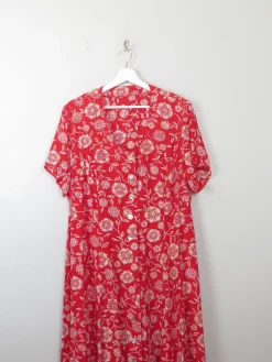 Vintage 90s Red Printed Tea Dress L/XL