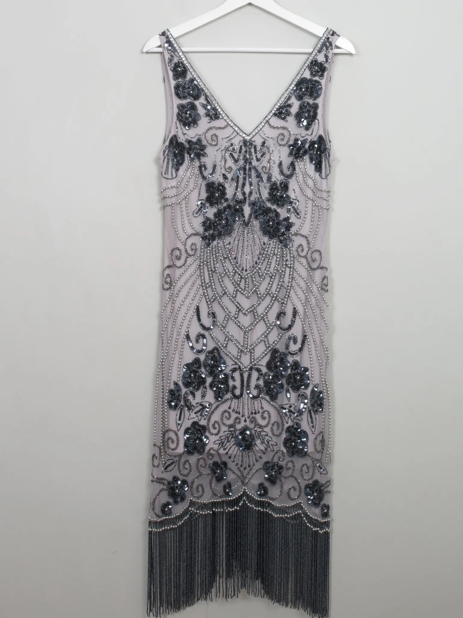 Vintage 1920s Style Grey & Mauve Beaded Dress