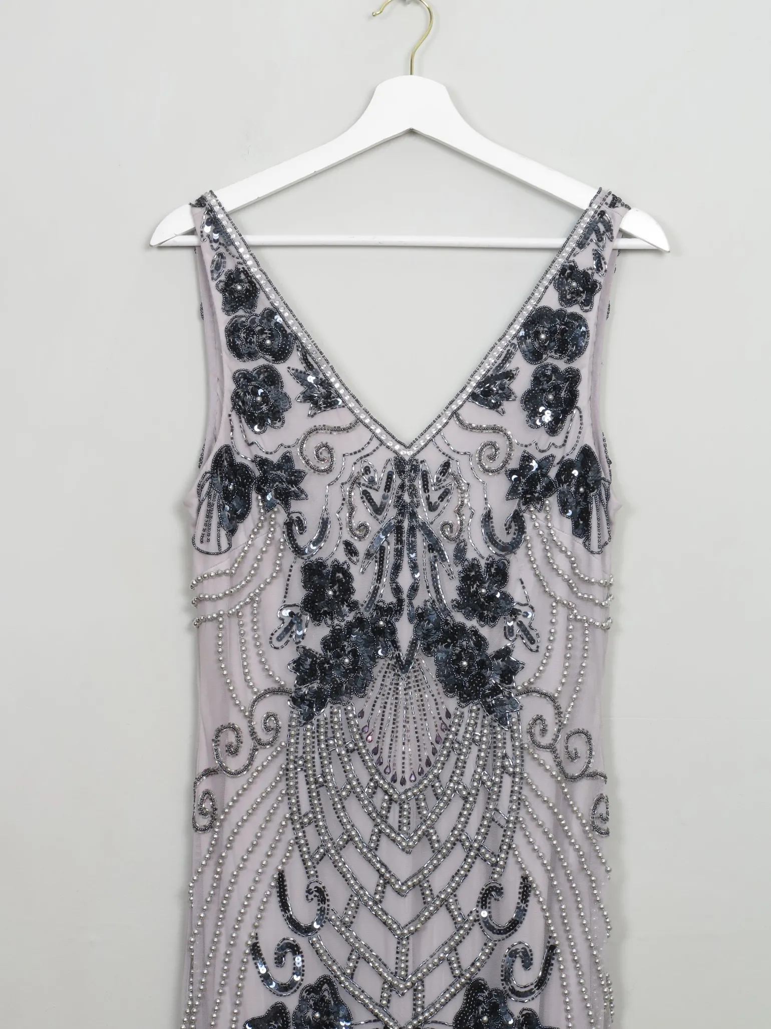 Vintage 1920s Style Grey & Mauve Beaded Dress