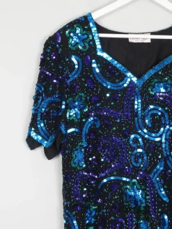 Vintage Sequin Unworn Blue & Green V neck Top M/L
