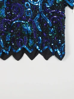 Vintage Sequin Unworn Blue & Green V neck Top M/L