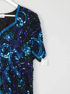 Vintage Sequin Unworn Blue & Green V neck Top M/L