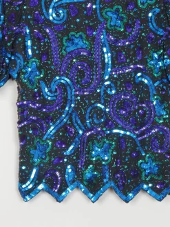Vintage Sequin Unworn Blue & Green V neck Top M/L