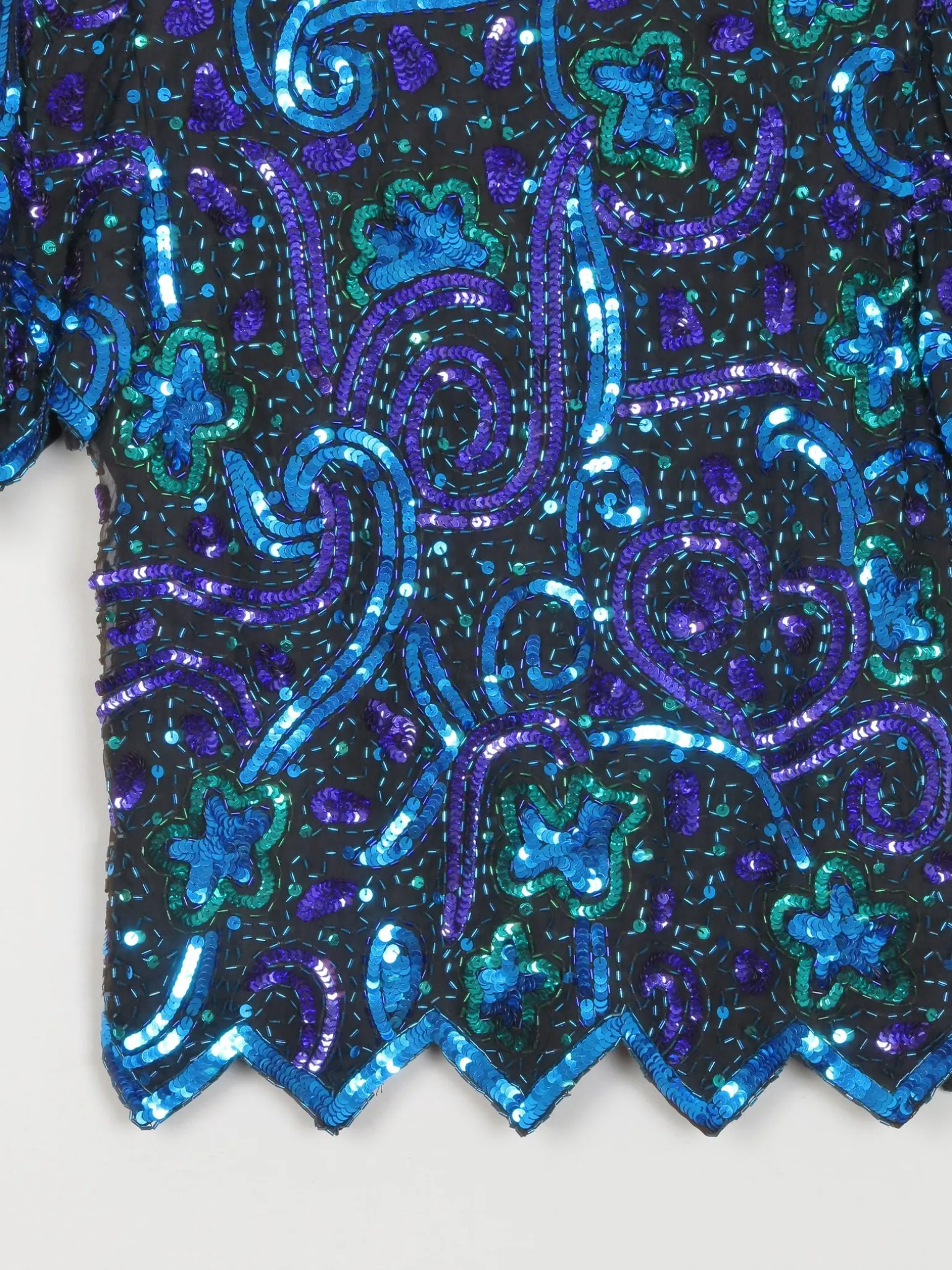 Vintage Sequin Unworn Blue & Green V neck Top M/L