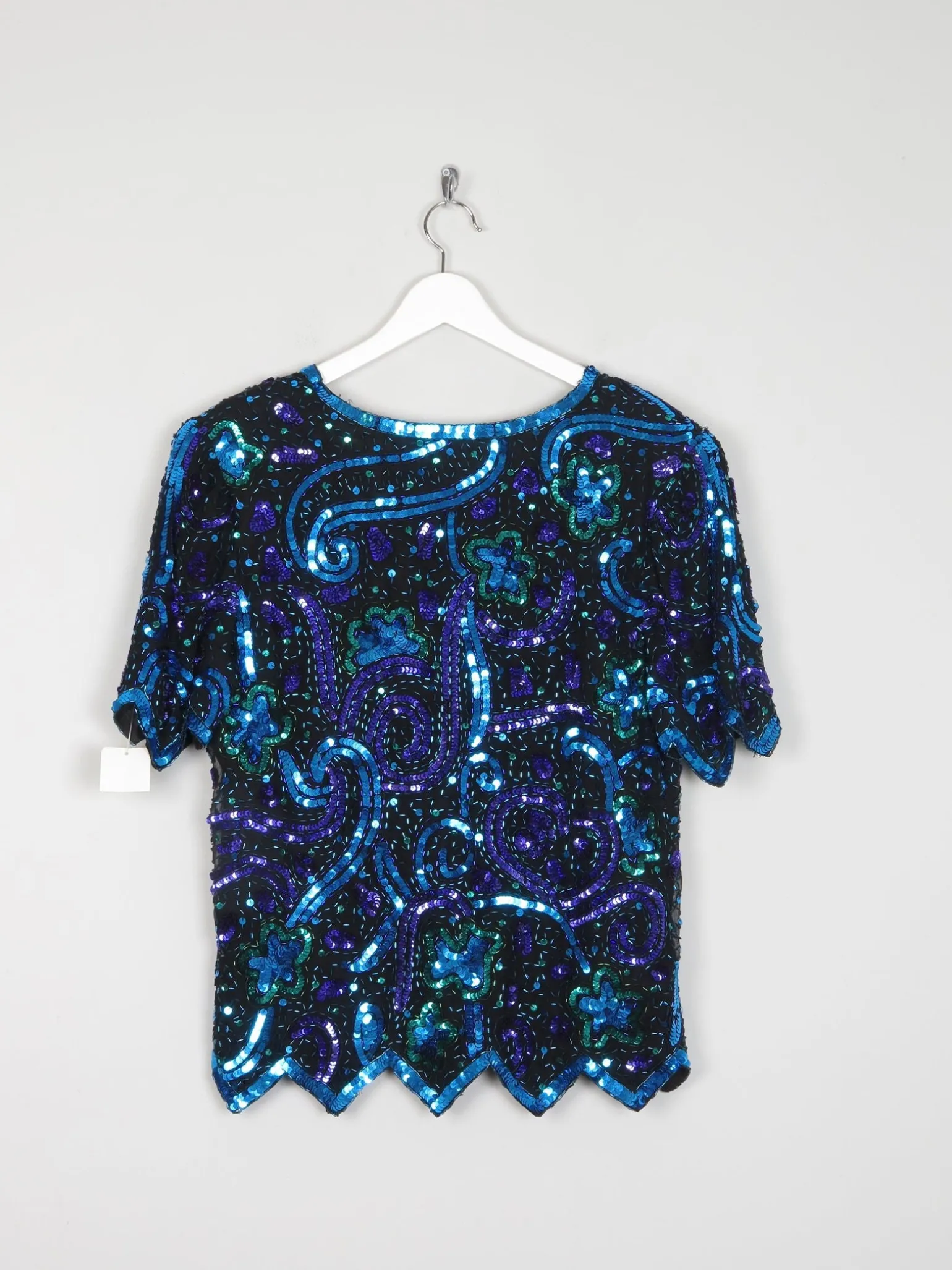 Vintage Sequin Unworn Blue & Green V neck Top M/L